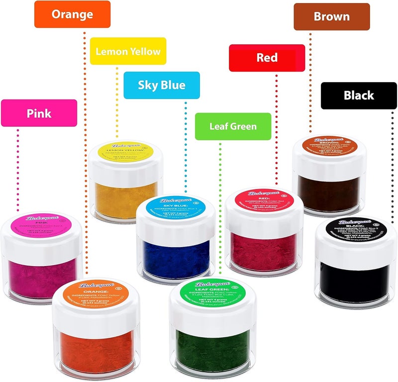 Bakerpan Food Coloring Powder Set - 8 Vibrant Colors in 4 Gram Jars - Image 2